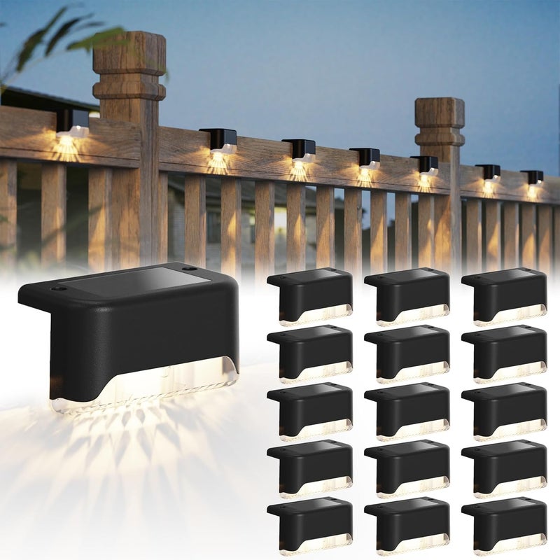JACKYLED Solar Deck Lights 16 Pack Solar Fence Light Solar Powered Outdoor Step Light IP65 Waterproof LED Pathway Light for Deck Fence Railing Garden Patio StairYard, Black - Image 1